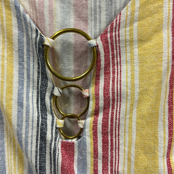 Chloe + Rene Linen Striped Embellished Gold Ring Neckline Sleeveless Blouse S - Picture 3 of 10